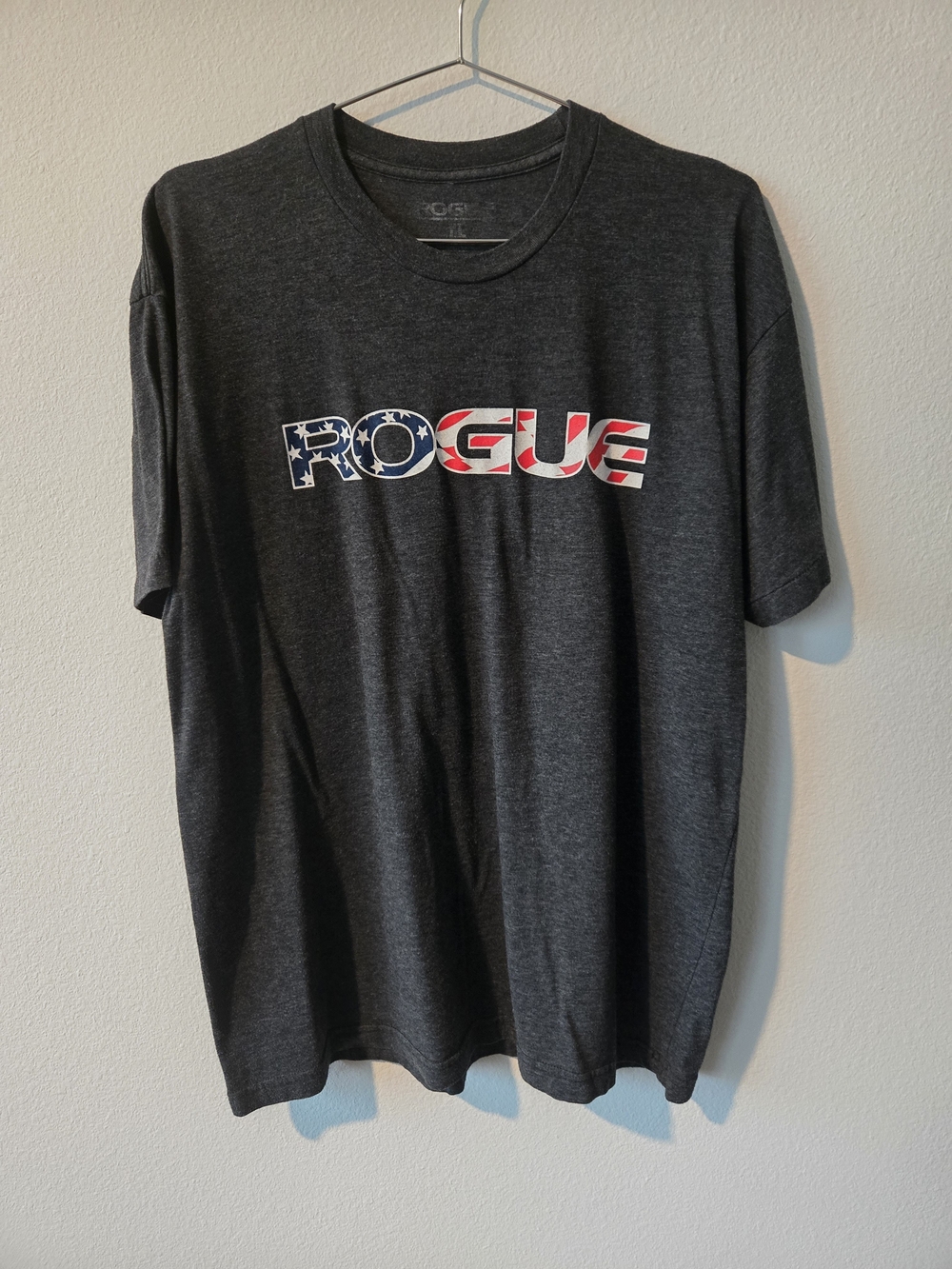 Rogue Dark Charcoal Short-Sleeve Tee with American Flag Rogue Logo